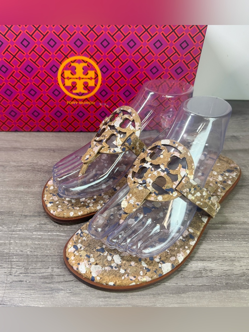 Tory Burch Miller Welt Confetti Cork Thong Sandals size 8 RARE